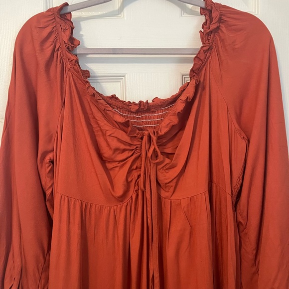 Off Shoulder Drawstring Front Ruffle Hem Dress - Picture 7 of 8